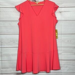 NWT Caribbean Pink V-Neck Gianni Bini Flutter Sleeve Dress Size Large